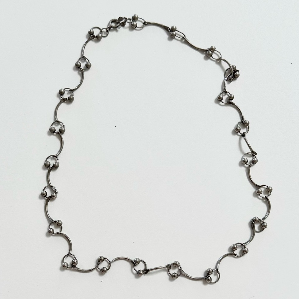 Vintage Sterling 925 Silver Wavy Ball Ring Necklace/Choker